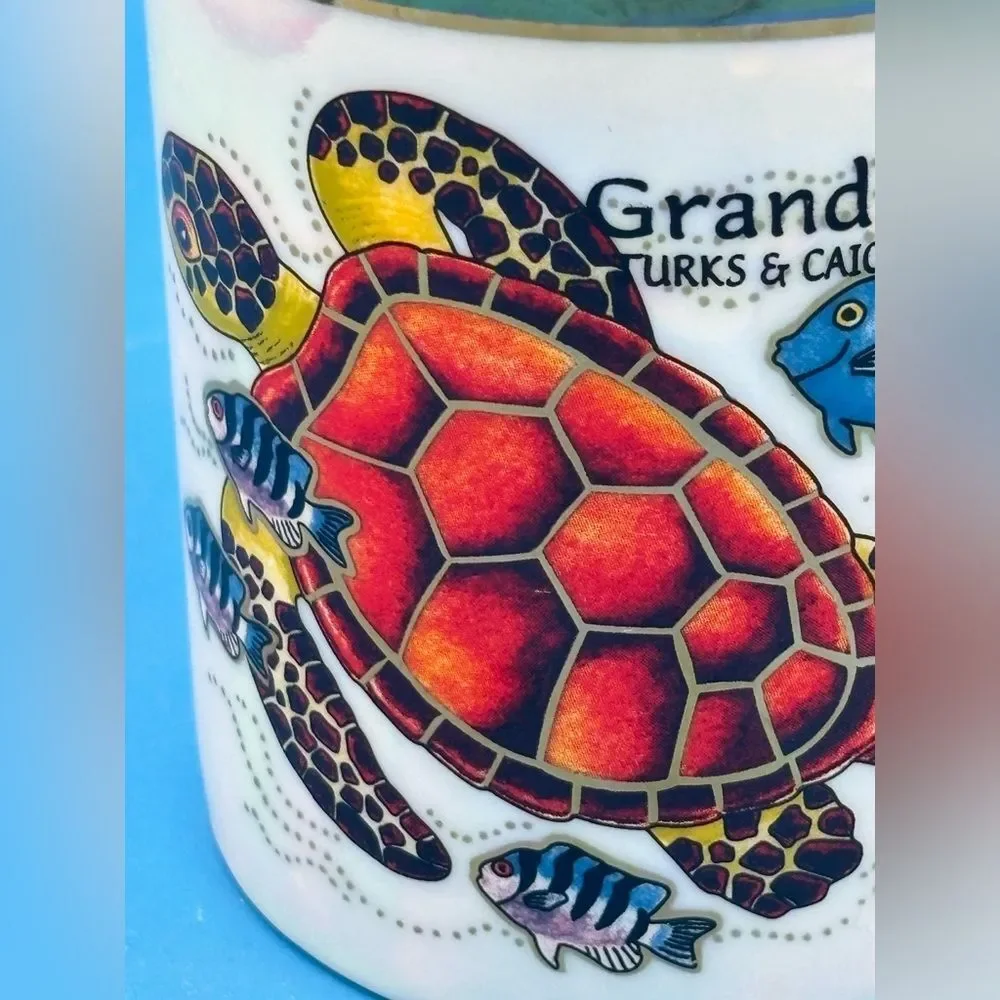 Grand Turk Turks & Caicos Islands Coffee Mug Sea Turtle Fish Souvenir Iridescent
